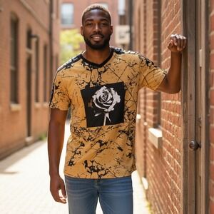 Original Gravity T-Shirt Size M Mustard Yellow New Rose Graphic Streetwear Tee‎